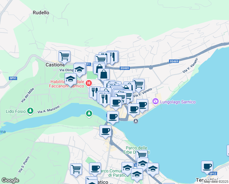 map of restaurants, bars, coffee shops, grocery stores, and more near 19 Via Faccanoni in Sarnico
