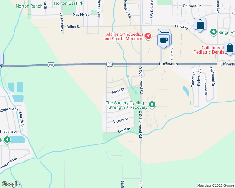 map of restaurants, bars, coffee shops, grocery stores, and more near 4860 Alpha Drive in Bozeman