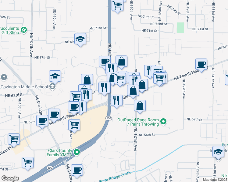 map of restaurants, bars, coffee shops, grocery stores, and more near 6403 Northeast 117th Avenue in Vancouver