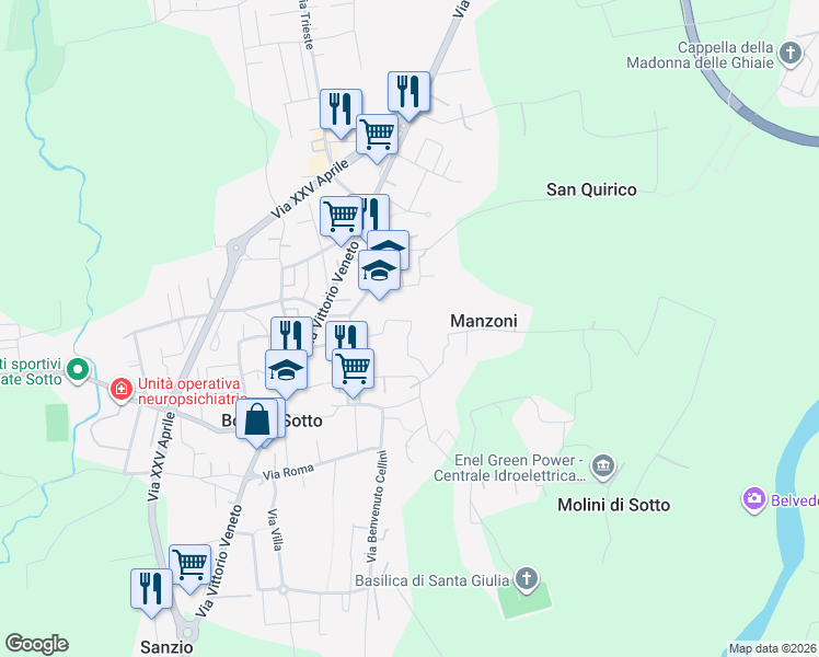 map of restaurants, bars, coffee shops, grocery stores, and more near 1 Via Vincenzo Bellini in Bonate Sotto