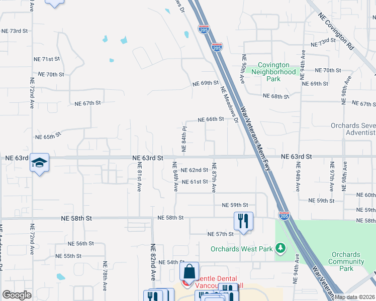 map of restaurants, bars, coffee shops, grocery stores, and more near 8412 Northeast 64th Circle in Vancouver