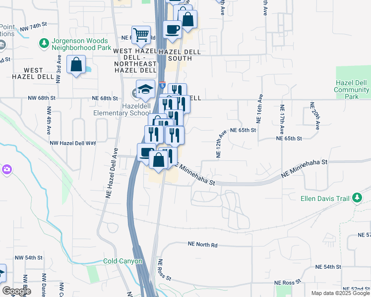 map of restaurants, bars, coffee shops, grocery stores, and more near 906 Northeast Minnehaha Street in Vancouver