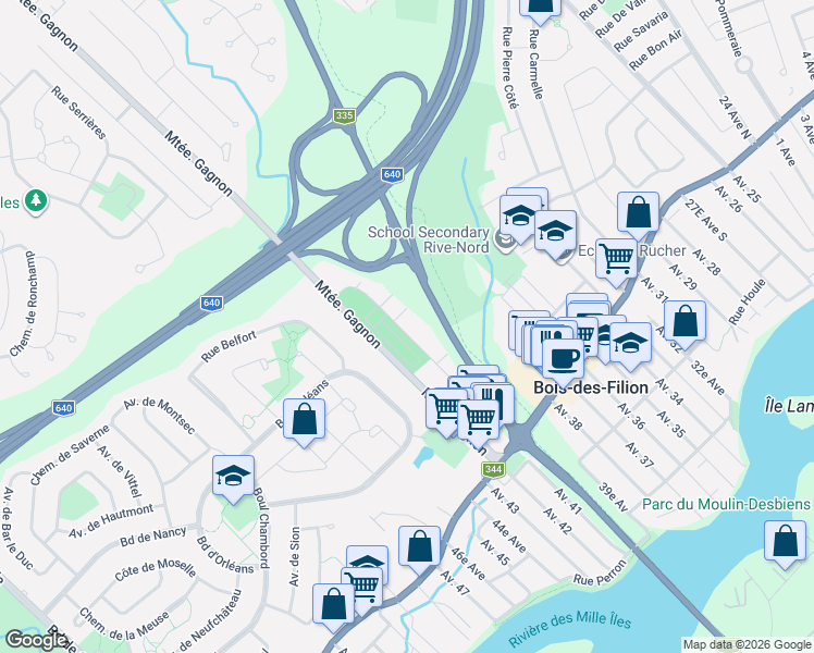 map of restaurants, bars, coffee shops, grocery stores, and more near 121 Chemin du Souvenir in Bois-des-Filion