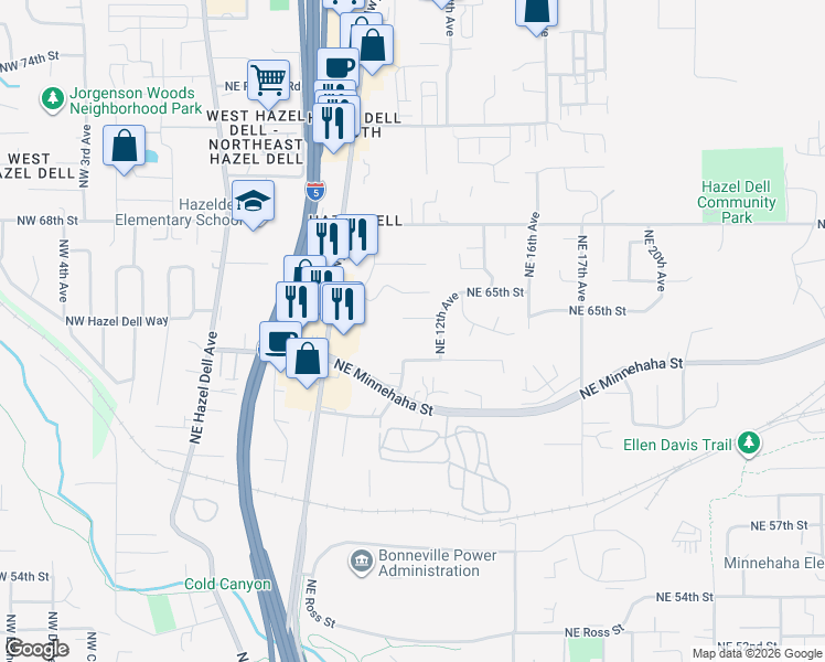 map of restaurants, bars, coffee shops, grocery stores, and more near 1010 Northeast 64th Street in Vancouver