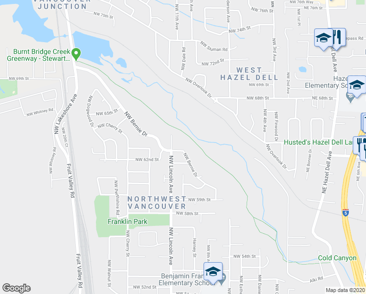 map of restaurants, bars, coffee shops, grocery stores, and more near 6220 Northwest Bernie Drive in Vancouver
