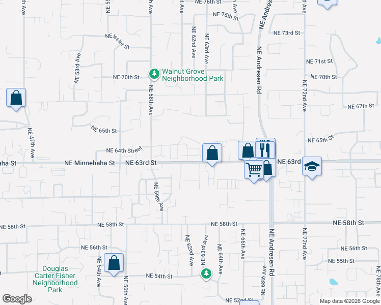 map of restaurants, bars, coffee shops, grocery stores, and more near 6028 Northeast 64th Street in Vancouver