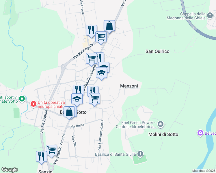map of restaurants, bars, coffee shops, grocery stores, and more near 1 Via Vincenzo Bellini in Bonate Sotto