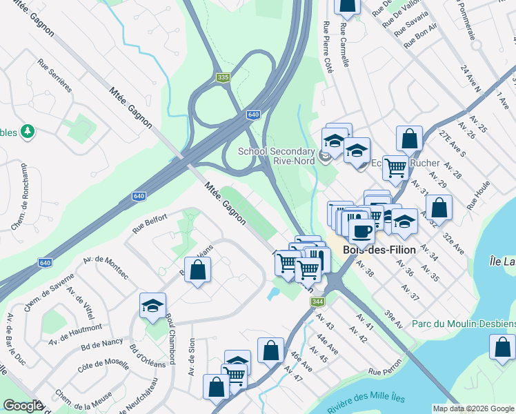 map of restaurants, bars, coffee shops, grocery stores, and more near 141 Chemin du Souvenir in Bois-des-Filion