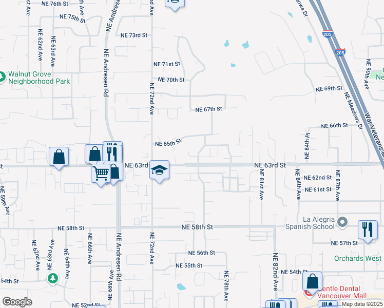 map of restaurants, bars, coffee shops, grocery stores, and more near 7411 Northeast 64th Circle in Vancouver