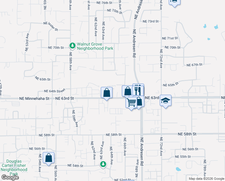 map of restaurants, bars, coffee shops, grocery stores, and more near 6417 Northeast 64th Street in Vancouver