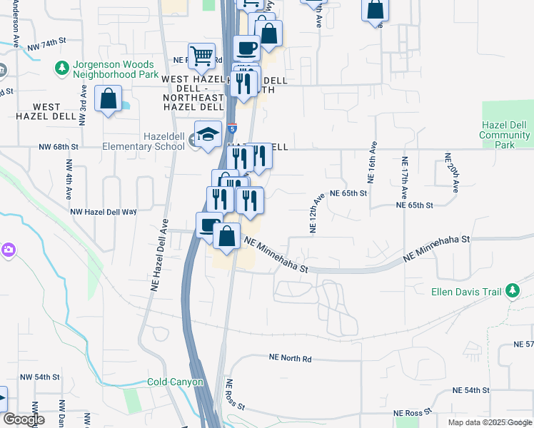 map of restaurants, bars, coffee shops, grocery stores, and more near 900 Northeast Minnehaha Street in Vancouver