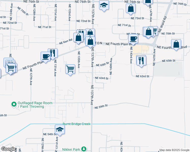 map of restaurants, bars, coffee shops, grocery stores, and more near 6314 Northeast 137th Avenue in Vancouver