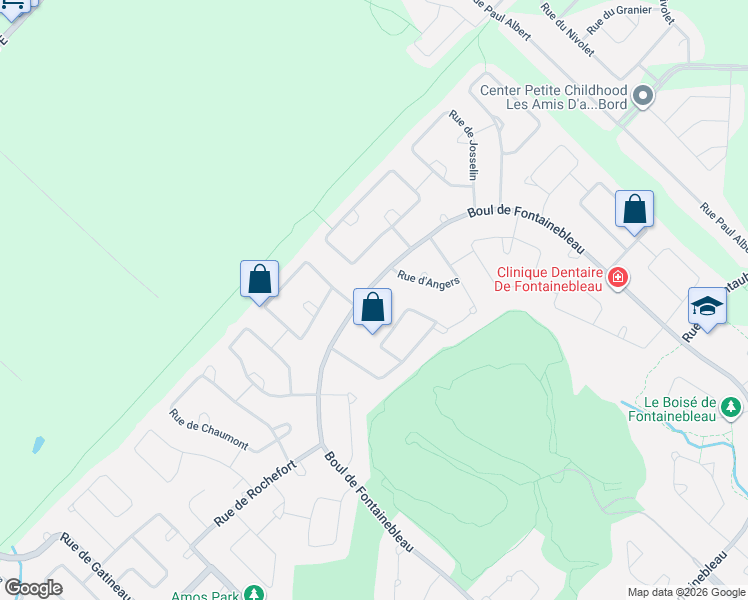 map of restaurants, bars, coffee shops, grocery stores, and more near 297 Boulevard de Fontainebleau in Blainville