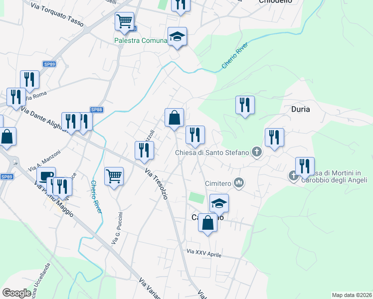 map of restaurants, bars, coffee shops, grocery stores, and more near 3 Via Don Gambirasio in Carobbio