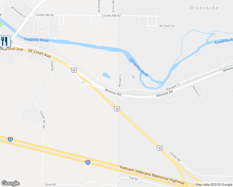 map of restaurants, bars, coffee shops, grocery stores, and more near 44882 Mission Road in Pendleton