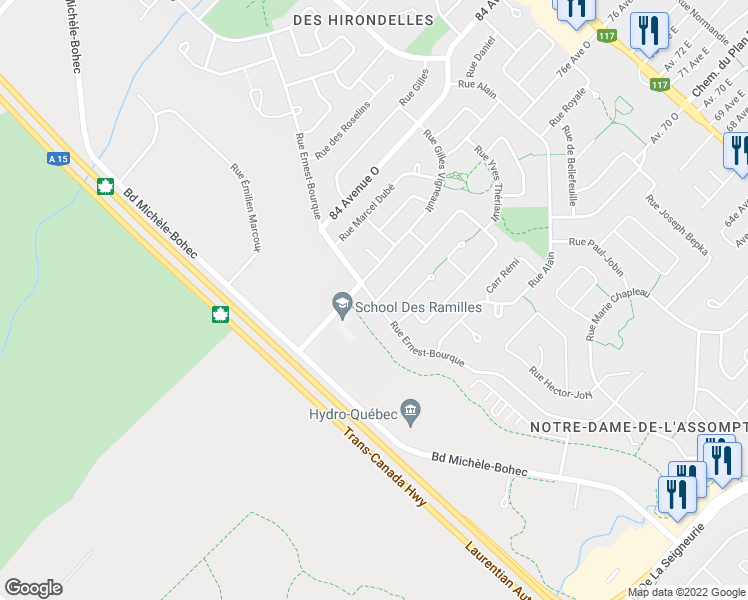 map of restaurants, bars, coffee shops, grocery stores, and more near 486 Rue Ernest-Bourque in Blainville