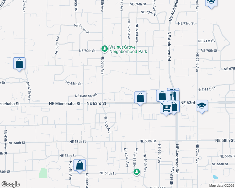 map of restaurants, bars, coffee shops, grocery stores, and more near 6008 Northeast 64th Street in Vancouver