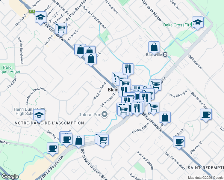 map of restaurants, bars, coffee shops, grocery stores, and more near 827 Boulevard Curé-Labelle in Blainville