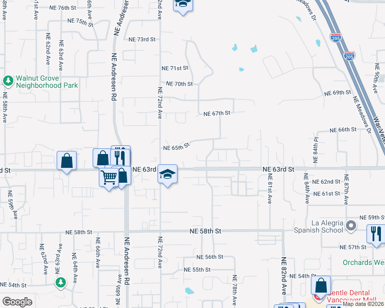 map of restaurants, bars, coffee shops, grocery stores, and more near 7411 Northeast 64th Circle in Vancouver