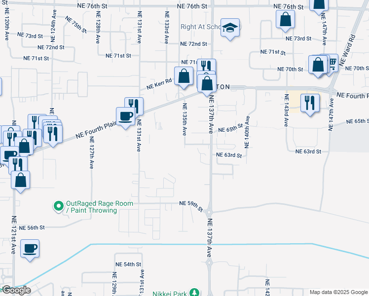 map of restaurants, bars, coffee shops, grocery stores, and more near 6350 Northeast 135th Avenue in Vancouver