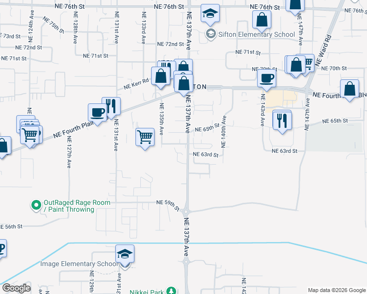 map of restaurants, bars, coffee shops, grocery stores, and more near 6314 Northeast 137th Avenue in Vancouver