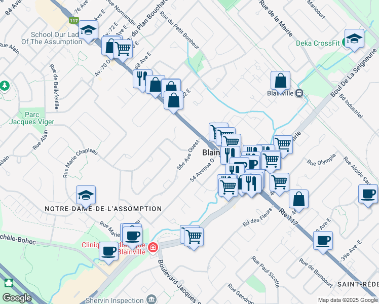 map of restaurants, bars, coffee shops, grocery stores, and more near 37 Avenue 56 Ouest in Blainville