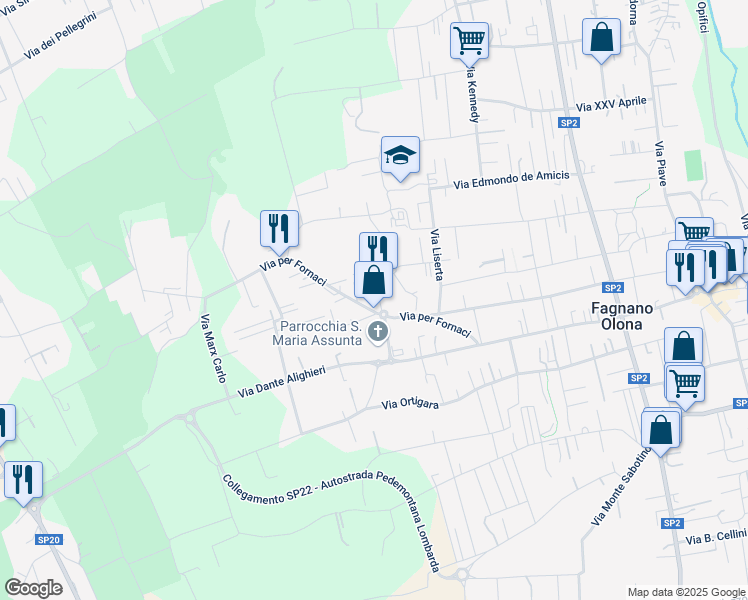 map of restaurants, bars, coffee shops, grocery stores, and more near 11 Via Beato Angelico in Fagnano Olona