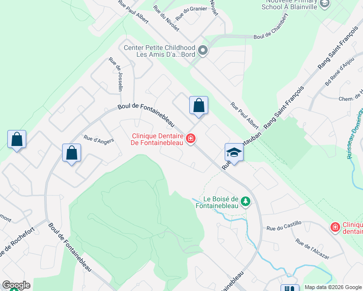 map of restaurants, bars, coffee shops, grocery stores, and more near 45 Rue de Servando in Blainville