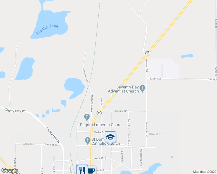 map of restaurants, bars, coffee shops, grocery stores, and more near 3187 Lake Street in Frederic