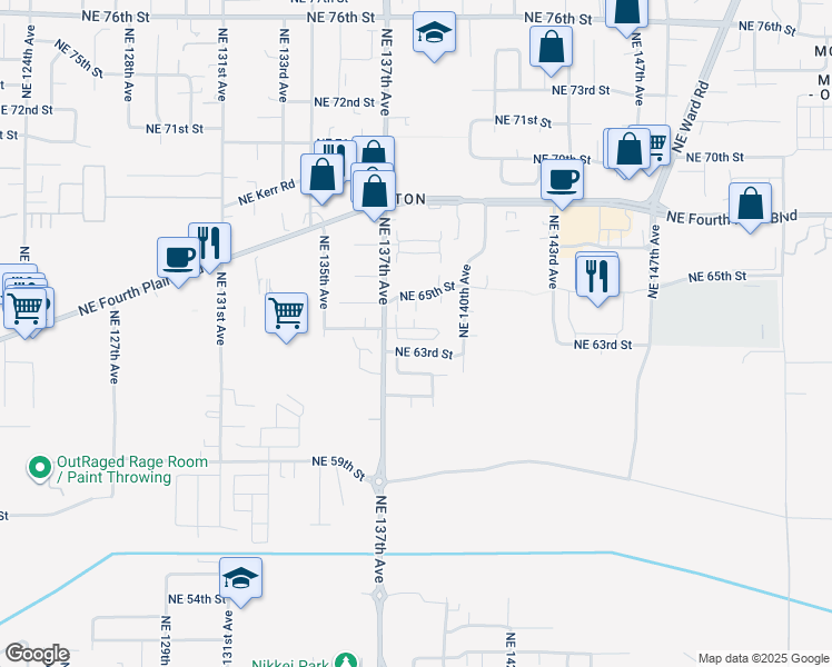 map of restaurants, bars, coffee shops, grocery stores, and more near 13803 Northeast 64th Circle in Vancouver