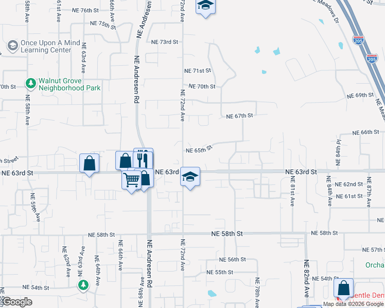 map of restaurants, bars, coffee shops, grocery stores, and more near 7311 Northeast 65th Street in Vancouver
