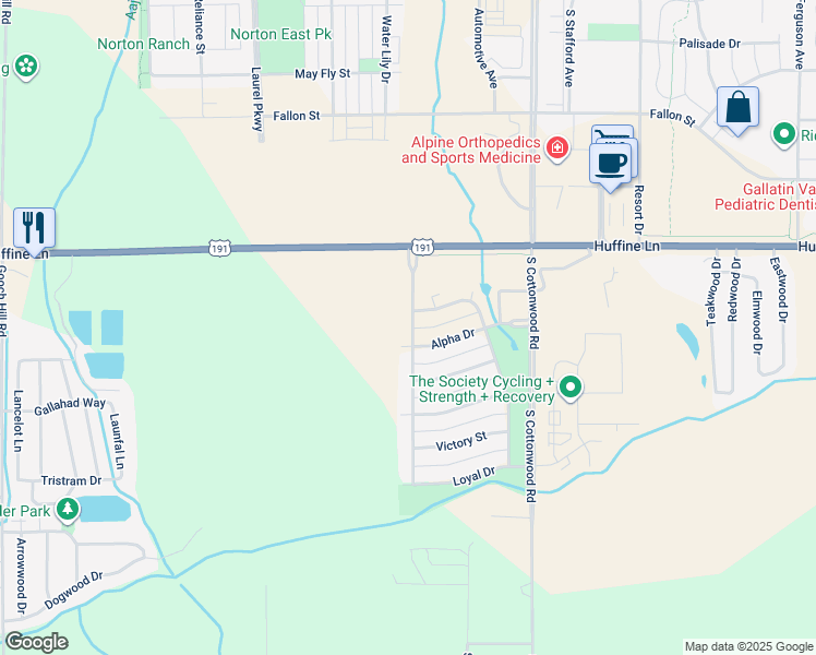 map of restaurants, bars, coffee shops, grocery stores, and more near 955 Advance Drive in Bozeman