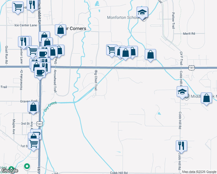 map of restaurants, bars, coffee shops, grocery stores, and more near 33 Sun Dance Trail in Bozeman