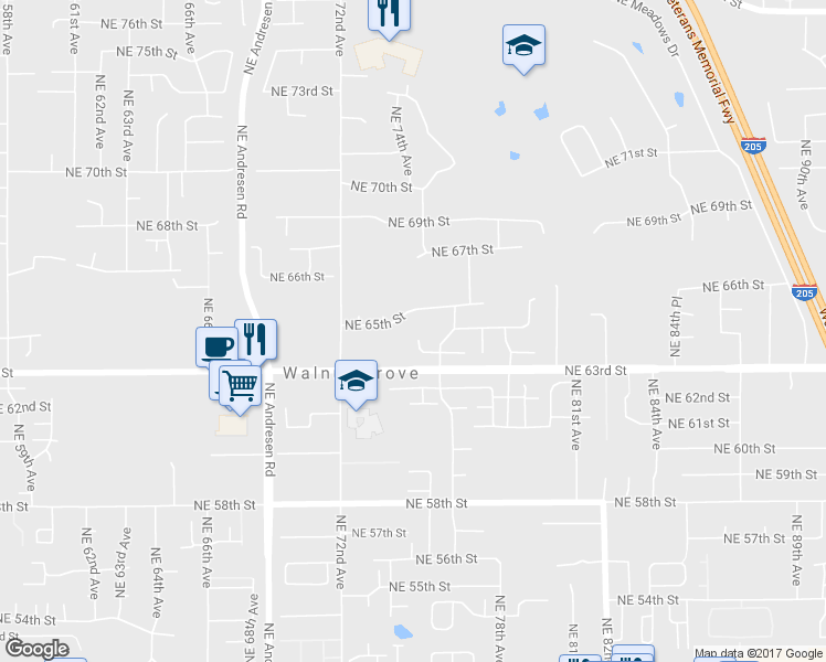 map of restaurants, bars, coffee shops, grocery stores, and more near 7411 Northeast 64th Circle in Vancouver