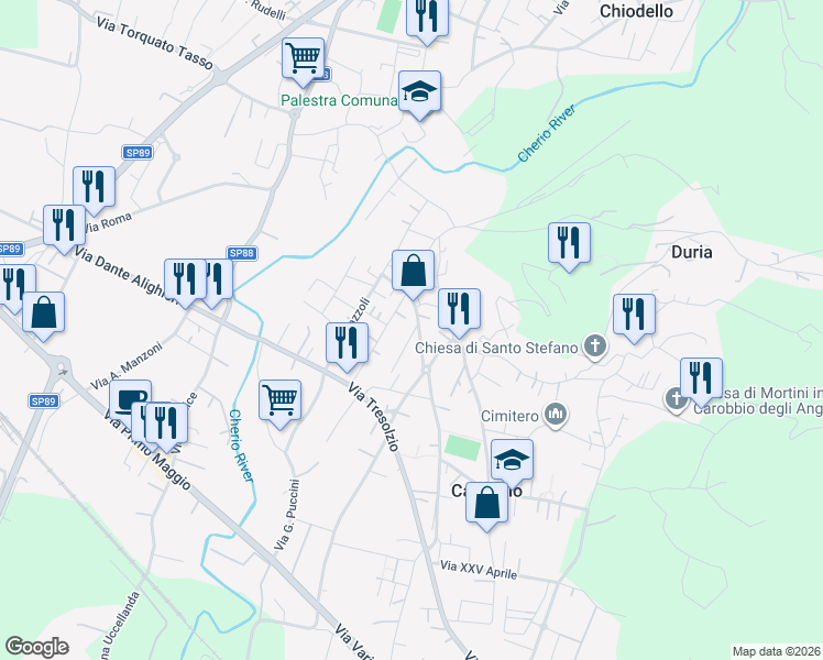 map of restaurants, bars, coffee shops, grocery stores, and more near 3 Via Don Gambirasio in Carobbio