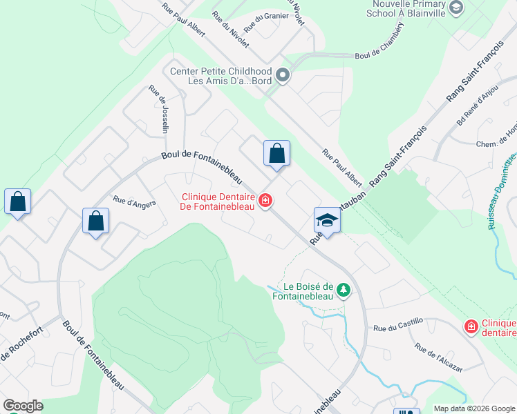 map of restaurants, bars, coffee shops, grocery stores, and more near 471 Boulevard de Fontainebleau in Blainville