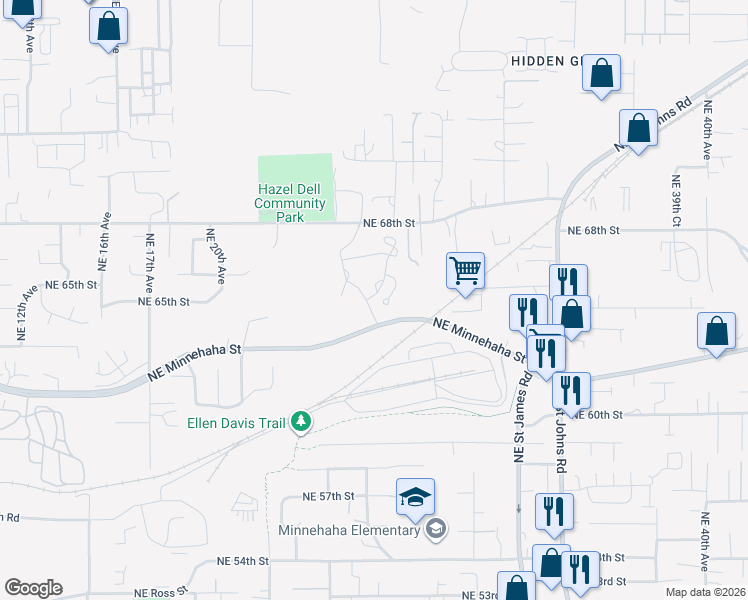 map of restaurants, bars, coffee shops, grocery stores, and more near 2600 Northeast Minnehaha Street in Vancouver