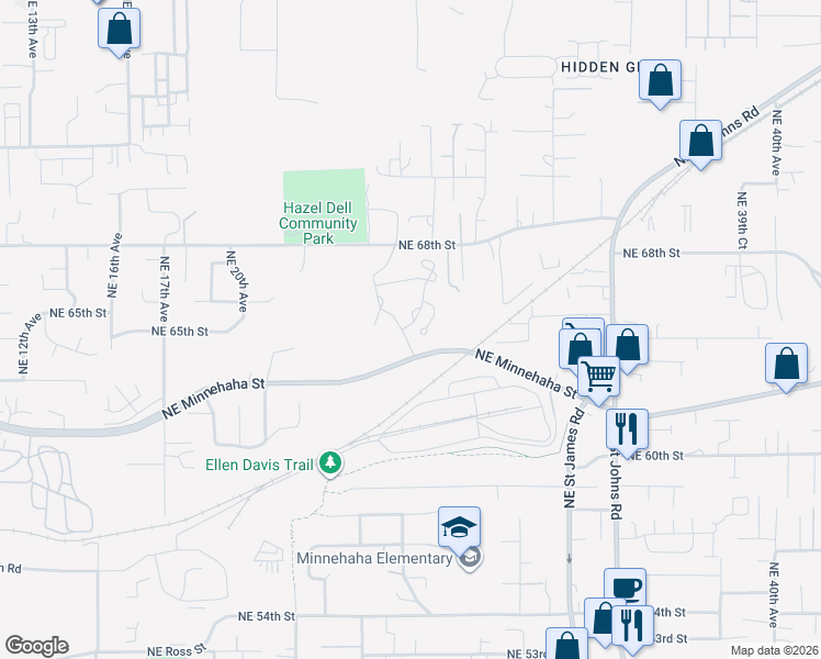 map of restaurants, bars, coffee shops, grocery stores, and more near 2600 Northeast Minnehaha Street in Vancouver
