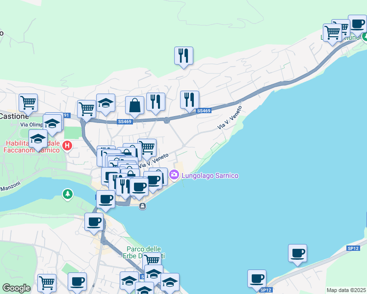 map of restaurants, bars, coffee shops, grocery stores, and more near in Sarnico