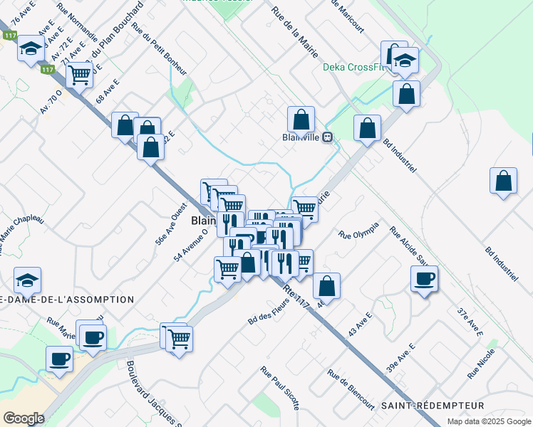 map of restaurants, bars, coffee shops, grocery stores, and more near 41 Rue Simon Lussier in Blainville