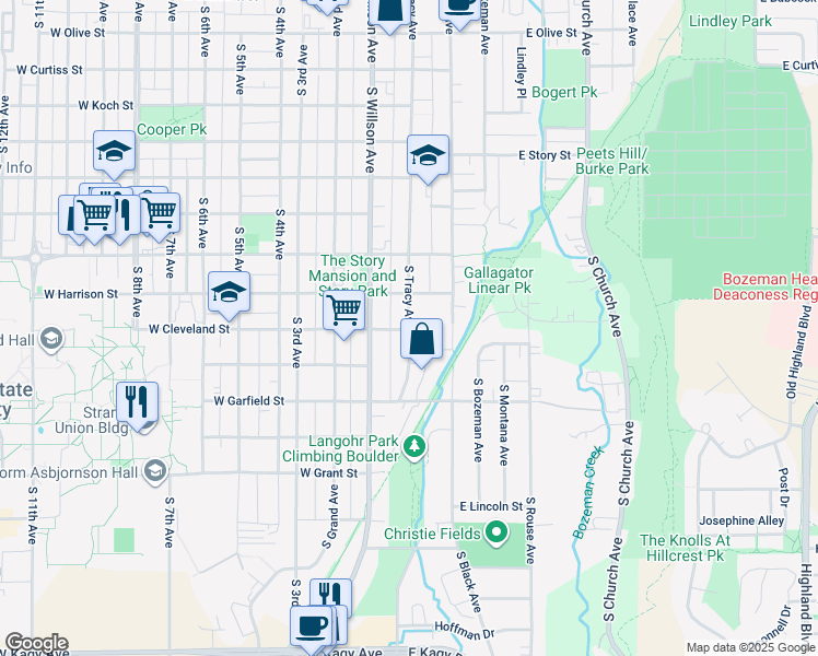 map of restaurants, bars, coffee shops, grocery stores, and more near 10 West Cleveland Street in Bozeman