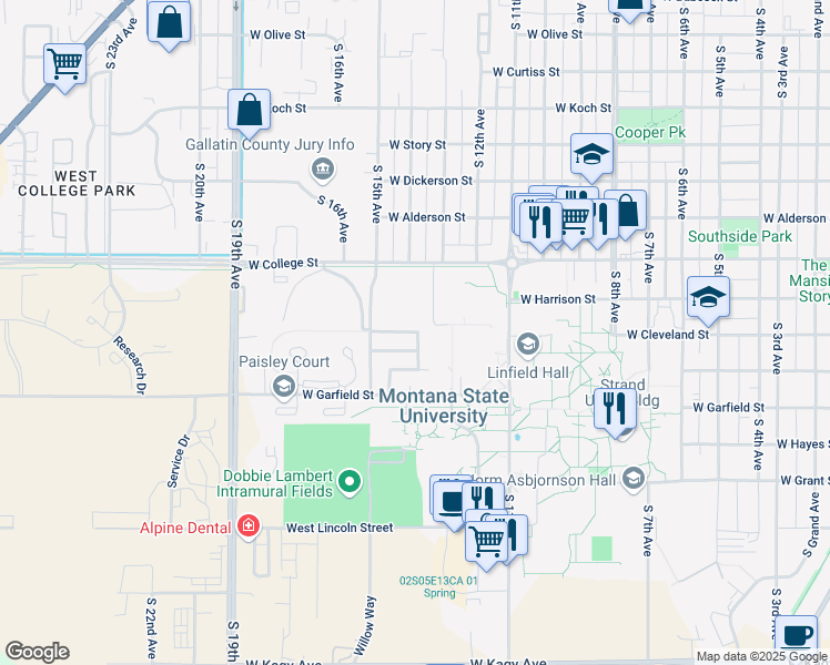 map of restaurants, bars, coffee shops, grocery stores, and more near 2 Glacier Court in Bozeman