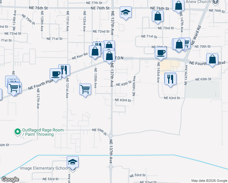 map of restaurants, bars, coffee shops, grocery stores, and more near 6314 Northeast 137th Avenue in Vancouver