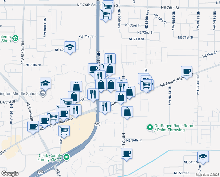 map of restaurants, bars, coffee shops, grocery stores, and more near 6403 Northeast 117th Avenue in Vancouver