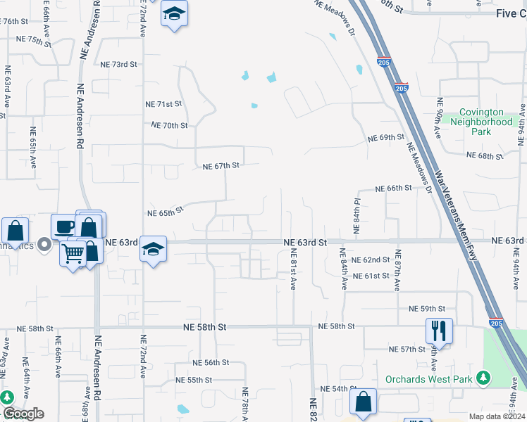 map of restaurants, bars, coffee shops, grocery stores, and more near 7302 Northeast 66th Street in Vancouver