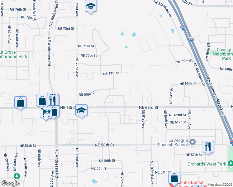 map of restaurants, bars, coffee shops, grocery stores, and more near 6411 Northeast 77th Place in Vancouver