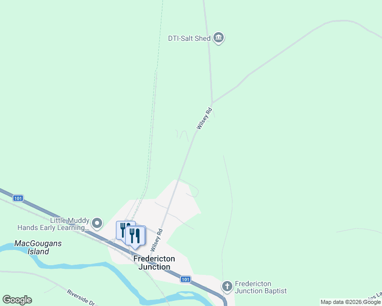 map of restaurants, bars, coffee shops, grocery stores, and more near 142 Wilsey Road in Fredericton Junction