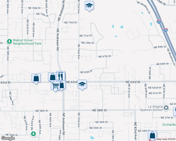 map of restaurants, bars, coffee shops, grocery stores, and more near 5601 Northeast 74th Court in Vancouver