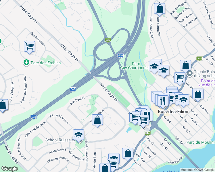 map of restaurants, bars, coffee shops, grocery stores, and more near 259 Chemin du Souvenir in Bois-des-Filion