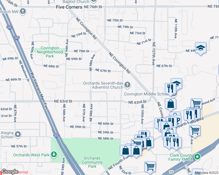 map of restaurants, bars, coffee shops, grocery stores, and more near 9919 Northeast 65th Street in Vancouver